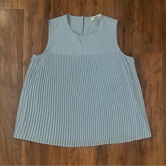 Calvin Klein Light Blue Sleeveless Pleated Blouse - Picture 1 of 5